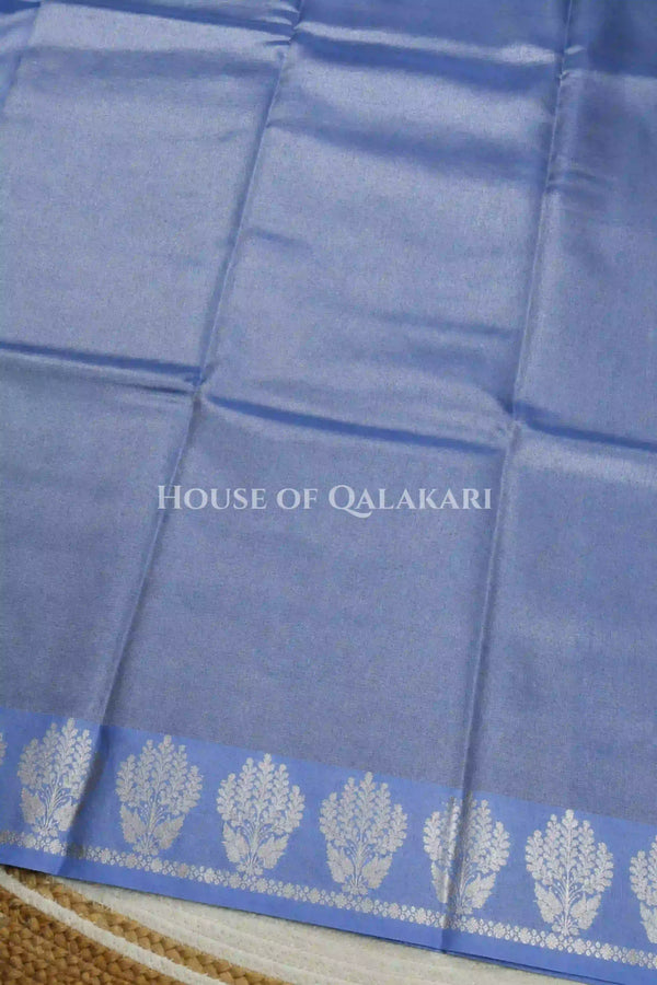 Banarasi Plain Tissue Sarees with Zari Buti border and plain pallu in Powder Blue