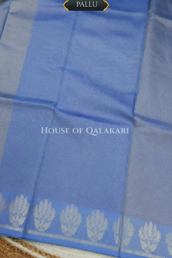 Banarasi Plain Tissue Sarees with Zari Buti border and plain pallu in Powder Blue