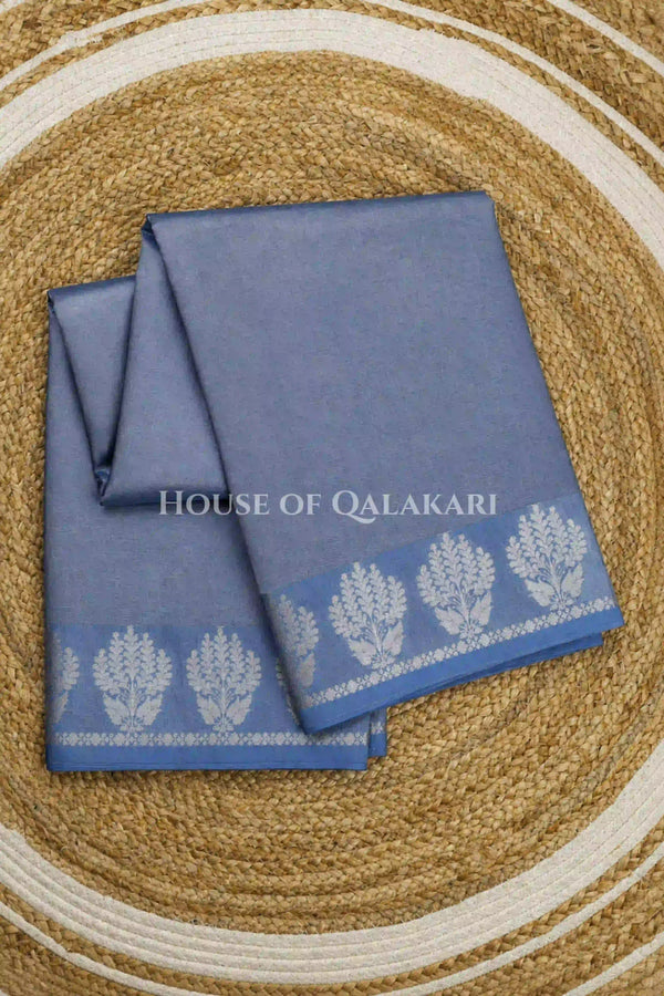 Banarasi Plain Tissue Sarees with Zari Buti border and plain pallu in Powder Blue