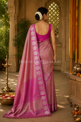 Banarasi Plain Tissue Sarees with Zari buta border and plain pallu in Dusty Rose Pink