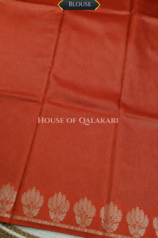 Banarasi Plain Tissue Sarees with Zari buta border and plain pallu in Copper blush