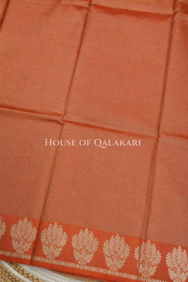 Banarasi Plain Tissue Sarees with Zari buta border and plain pallu in Copper blush