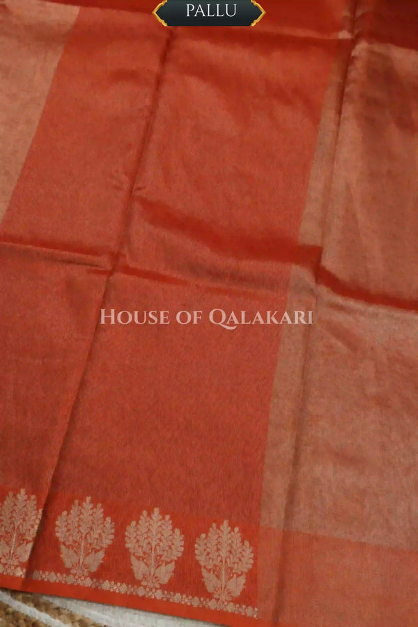 Banarasi Plain Tissue Sarees with Zari buta border and plain pallu in Copper blush