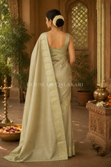 Banarasi Plain Tissue Sarees with Zari buta border and plain pallu in Soft Gold