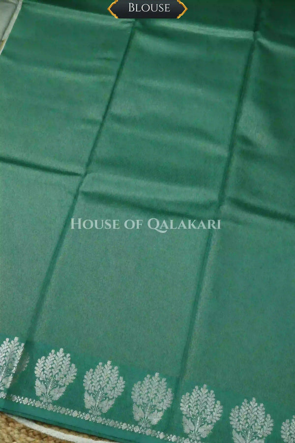 Banarasi Plain Tissue Sarees with Zari buta border and plain pallu in Sage Green