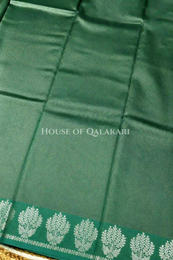 Banarasi Plain Tissue Sarees with Zari buta border and plain pallu in Sage Green