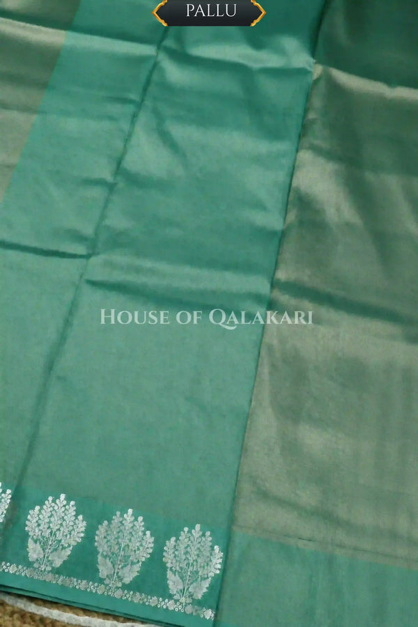 Banarasi Plain Tissue Sarees with Zari buta border and plain pallu in Sage Green