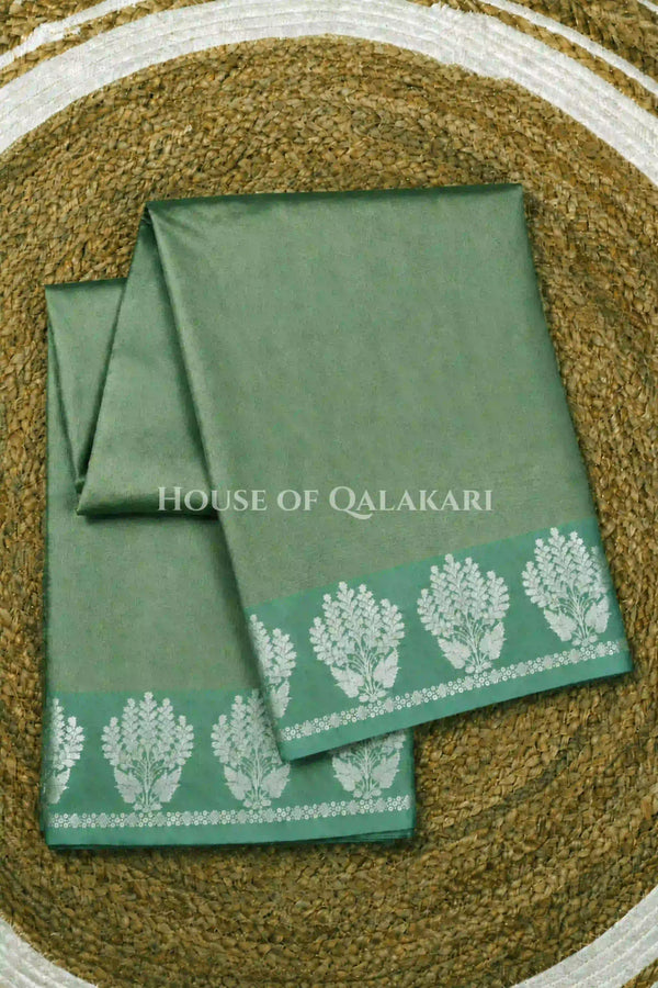 Banarasi Plain Tissue Sarees with Zari buta border and plain pallu in Sage Green